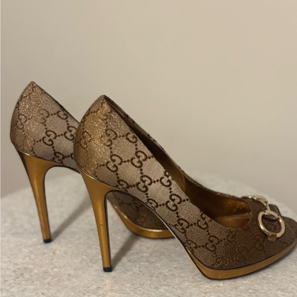 Gucci Brown and Gold Patterned Heels - Picture 4 of 4